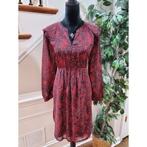Beach Lunch Lounge Kelsea Babydoll Black & Red V-Neck Long Sleeve Dress L/G/G